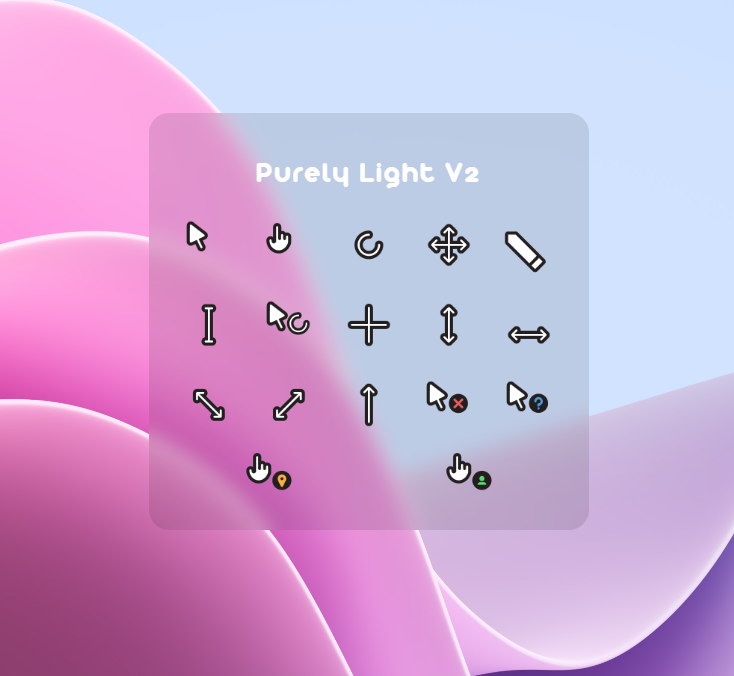 Designs of my cursor set, with a Windows 11 style background